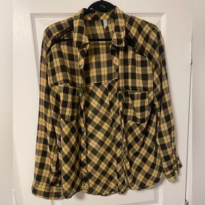 Free People Yellow and Black Checkered Top